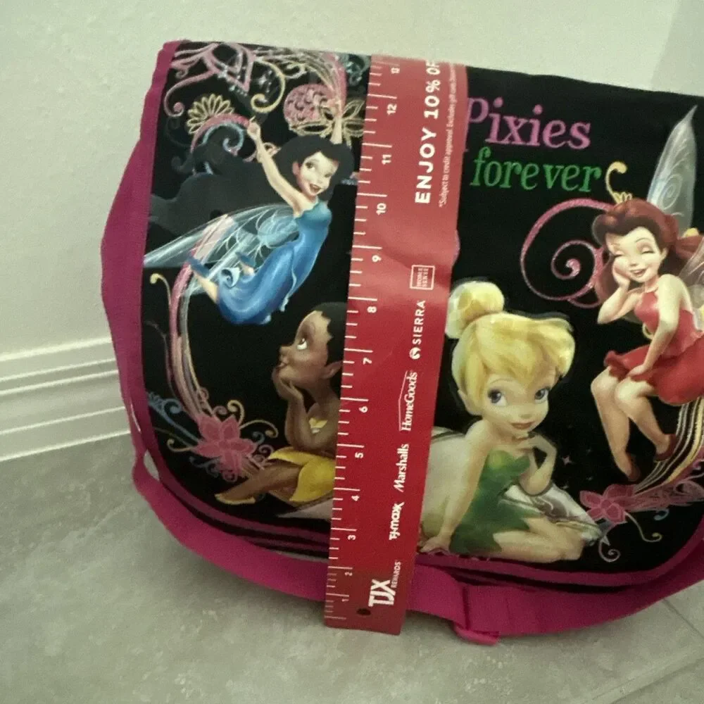 Disney Fairies Tinker Bell Medium Shoulder Bag Black/Pink New tag size 14 x 12”